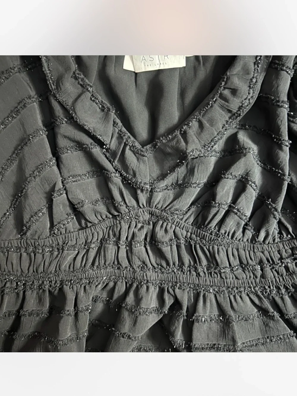 Astr Black Ruffled V-Neck Peasant Blouse